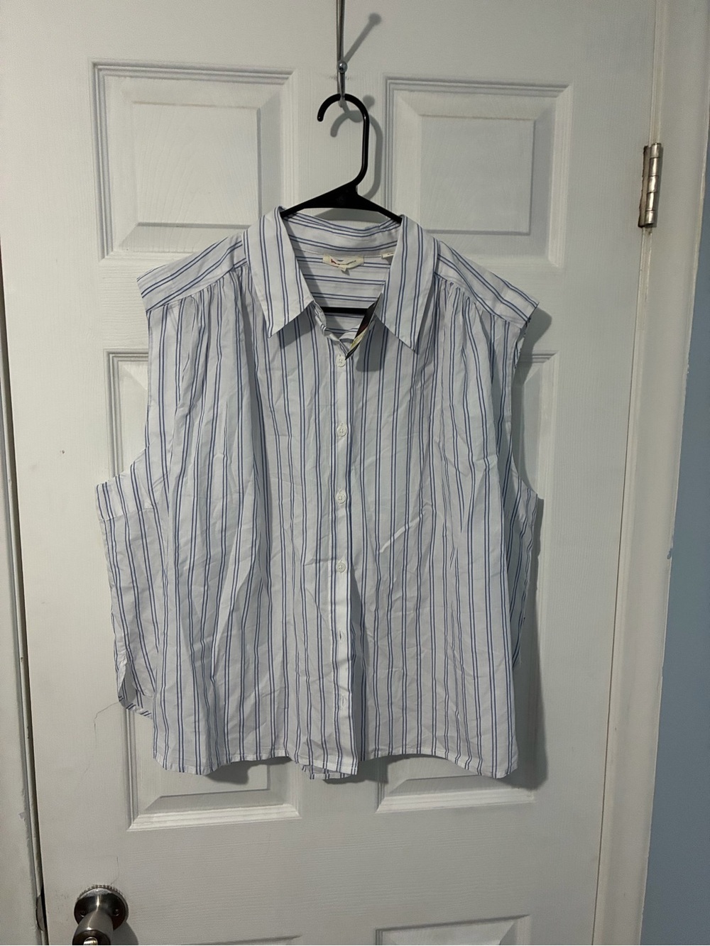 Levi's Blue and White Striped Sleeveless Button Tank